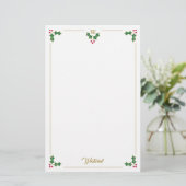 Monogram Holly en bessen gepersonaliseerde kerst Briefpapier (Staand voorkant)