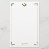 Monogram Holly en bessen gepersonaliseerde kerst Briefpapier (Voorkant)