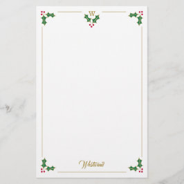 Monogram Holly en bessen gepersonaliseerde kerst Briefpapier