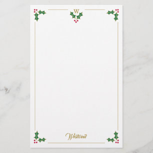 Monogram Holly en bessen gepersonaliseerde kerst Briefpapier