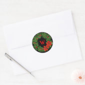 Monogram Holly Krans Kerstmis op Zwart Ronde Sticker (Envelop)