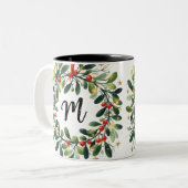 Monogram Holly Krans Tweekleurige Koffiemok (Voorkant links)