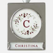 Monogram Holly Leaf Wreath and Name Verzilverd Banner Ornament (Voorkant)