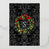 Monogram Holly Wreath kerstfoto Folie Feestdagenkaart (Achterkant)