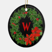 Monogram Holly Wreath op Black - 2 Sided Keramisch Ornament (Links)