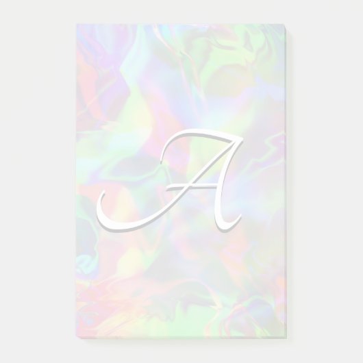 Monogram holografisch abstract opaal verloop folie post-it® notes (Voorkant)