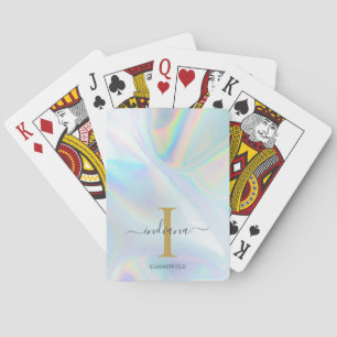 Monogram holografisch gouden initiaal naam aangepa pokerkaarten
