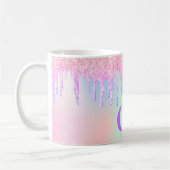 Monogram holografisch roze paarse druppels koffiemok (Links)