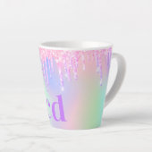 Monogram holografisch roze paarse druppels latte mok (Rechterhoek)