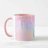 Monogram holografisch roze paarse druppels mok (Links)