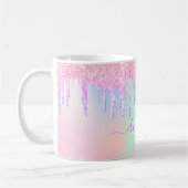 Monogram holografisch roze paarse naam koffiemok (Links)