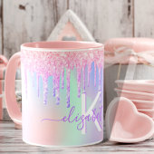 Monogram holografisch unicorn glitter regenboognaa mok