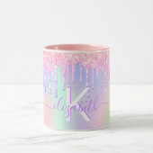 Monogram holografisch unicorn glitter regenboognaa mok (Midden)