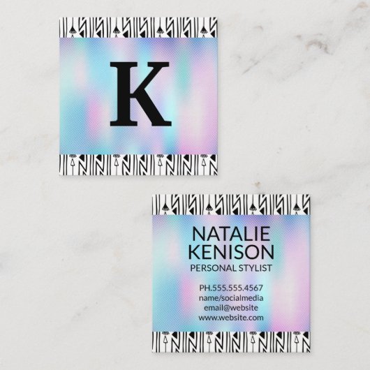 Monogram | Holografisch verloop Vierkante Visitekaartje (Voorkant / Achterkant)