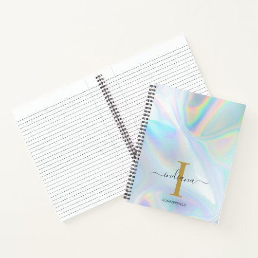 Monogram Holografische Gouden Initiële Naam Aangep Notitieboek (Binnen)