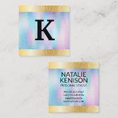 Monogram | Holografische gradiënt | Natuurlijke li Vierkante Visitekaartje (Voorkant / Achterkant)