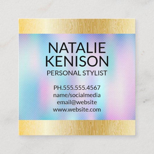 Monogram | Holografische gradiënt | Natuurlijke li Vierkante Visitekaartje (Achterkant)