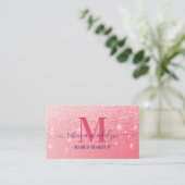 Monogram Holographic Signature Script Pink Glitter Visitekaartje (Staand voorkant)