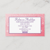 Monogram Holographic Signature Script Pink Glitter Visitekaartje (Achterkant)