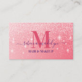 Monogram Holographic Signature Script Pink Glitter Visitekaartje (Voorkant)