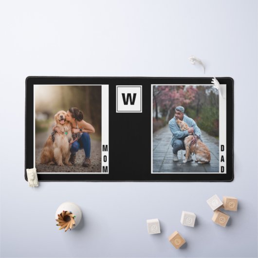 Monogram Hond Mam Papa Twee Foto Collage Bureaumat (Kindertafel)