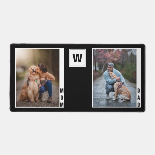 Monogram Hond Mam Papa Twee Foto Collage Bureaumat (Voorkant)