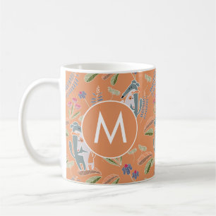 Monogram Honden Bloemenpatroon Terracotta Koffiemok