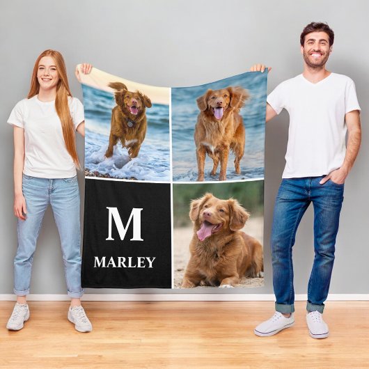 Monogram hondengekken foto collage huisdier fleece deken