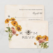 Monogram Honingbij Wedding Response Kaart RSVP (Voorkant / Achterkant)