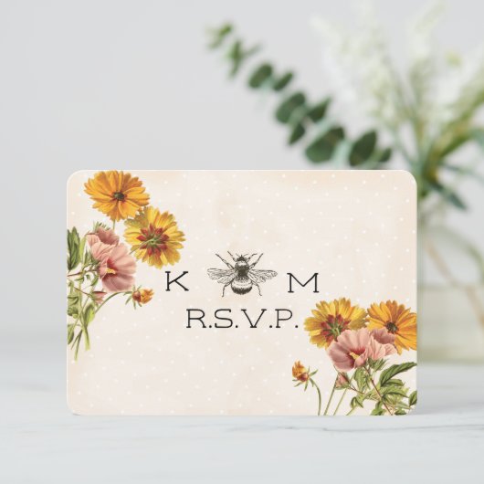 Monogram Honingbij Wedding Response Kaart RSVP (Staand voorkant)