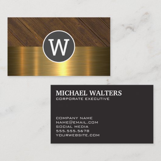 Monogram Hood Gold Metallic Visitekaartje (Voorkant / Achterkant)