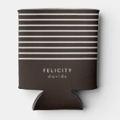 Monogram horizontale strepen bruin & wit blikjeskoeler (Voorkant)