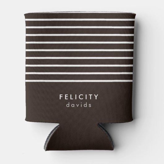 Monogram horizontale strepen bruin & wit blikjeskoeler (Voorkant)