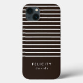 Monogram horizontale strepen bruin & wit Case-Mate iPhone case (Achterkant)