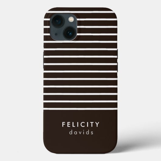 Monogram horizontale strepen bruin & wit Case-Mate iPhone case (Achterkant)
