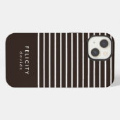 Monogram horizontale strepen bruin & wit iPhone hoesje (Achterkant horizontaal)