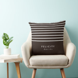 Monogram horizontale strepen bruin & wit kussen