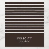 Monogram horizontale strepen bruin & wit wijn etiket (Enkel label)