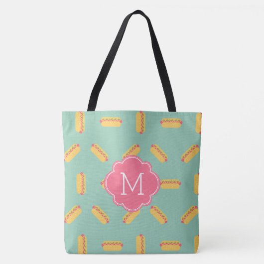 Monogram Hot Dogs Patroon Tote Bag (Voorkant)