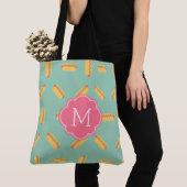 Monogram Hot Dogs Patroon Tote Bag (Dichtbij)