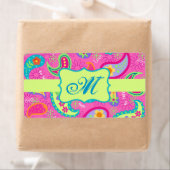 Monogram Hot Pin Fuchsia Modern Paisley Pattern Etiket (Insitu)