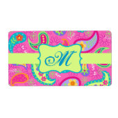 Monogram Hot Pin Fuchsia Modern Paisley Pattern Etiket (Voorkant)