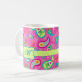 Monogram Hot Pin Fuchsia Modern Paisley Pattern Koffiemok (Voorkant links)