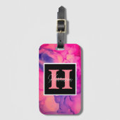 Monogram Hot Pink Alcohol Ink voor haar Bagagelabel (Voorkant (verticaal))
