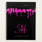 Monogram Hot Pink & Black Driving Glitter Glam Planner (Voorkant)