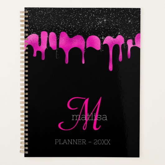 Monogram Hot Pink & Black Driving Glitter Glam Planner (Voorkant)