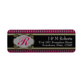 Monogram Hot Pink Black Gold Stylish Address Label (Voorkant)