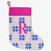 Monogram Hot Pink Blue Retro Flower Kerstmis Kleine Kerstsok (Voorkant)