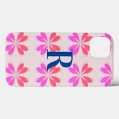 Monogram Hot Pink Blue Retro Flower Patroon Case-Mate iPhone Case (Achterkant (horizontaal))