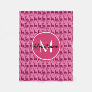 Monogram Hot Pink Deer, Persoonlijke naam   V1 Fleece Deken
